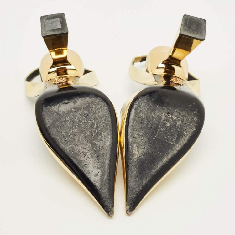 Pre Owned Versace La Medusa Size 37 Gold Leather Slingback Pumps