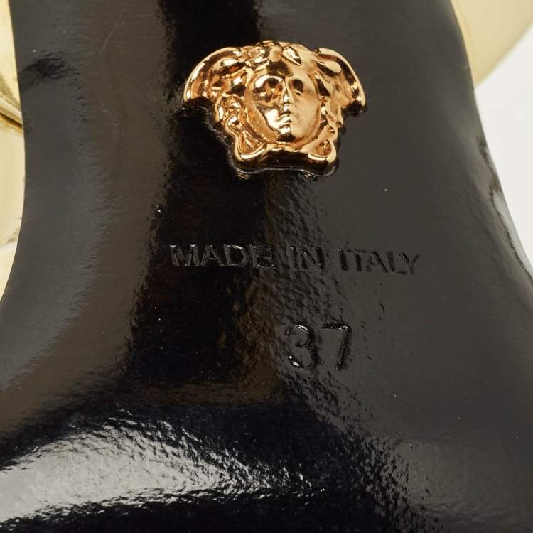 Pre Owned Versace La Medusa Size 37 Gold Leather Slingback Pumps