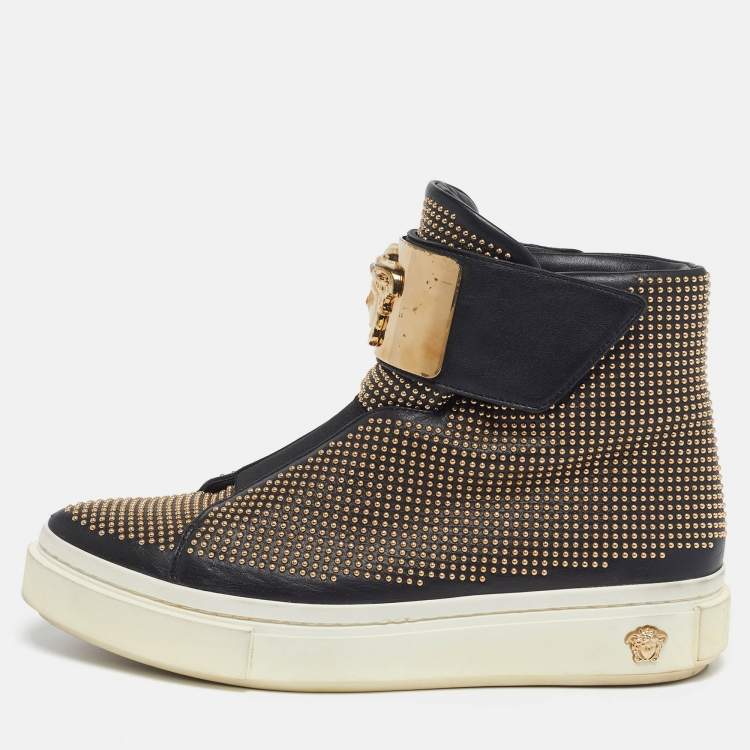 Pre Owned Versace Medusa Size 36 Black Leather Studded High Top Sneakers