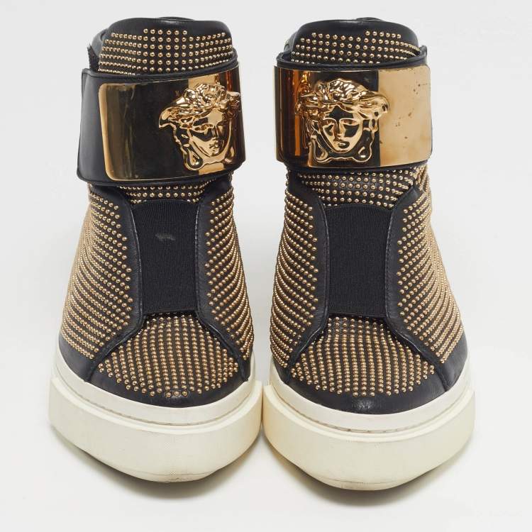 Pre Owned Versace Medusa Size 36 Black Leather Studded High Top Sneakers