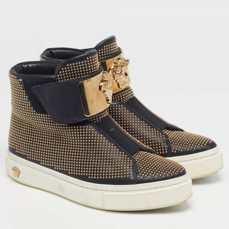 Pre Owned Versace Medusa Size 36 Black Leather Studded High Top Sneakers