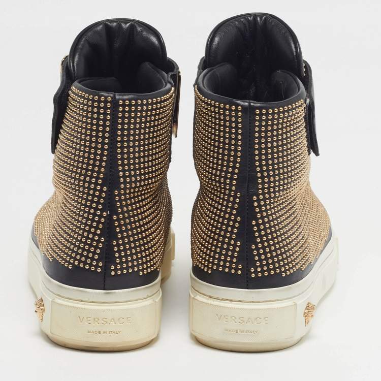 Pre Owned Versace Medusa Size 36 Black Leather Studded High Top Sneakers