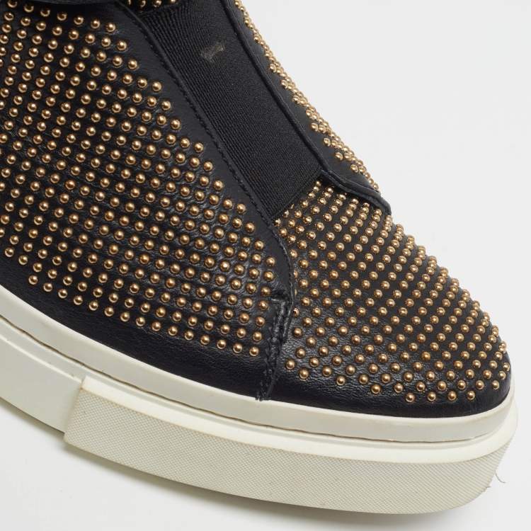 Pre Owned Versace Medusa Size 36 Black Leather Studded High Top Sneakers