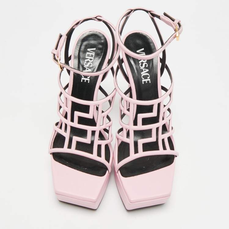 Pre Owned Versace Greca Size 39 Light Pink Leather Maze La Medusa Platform Sandals