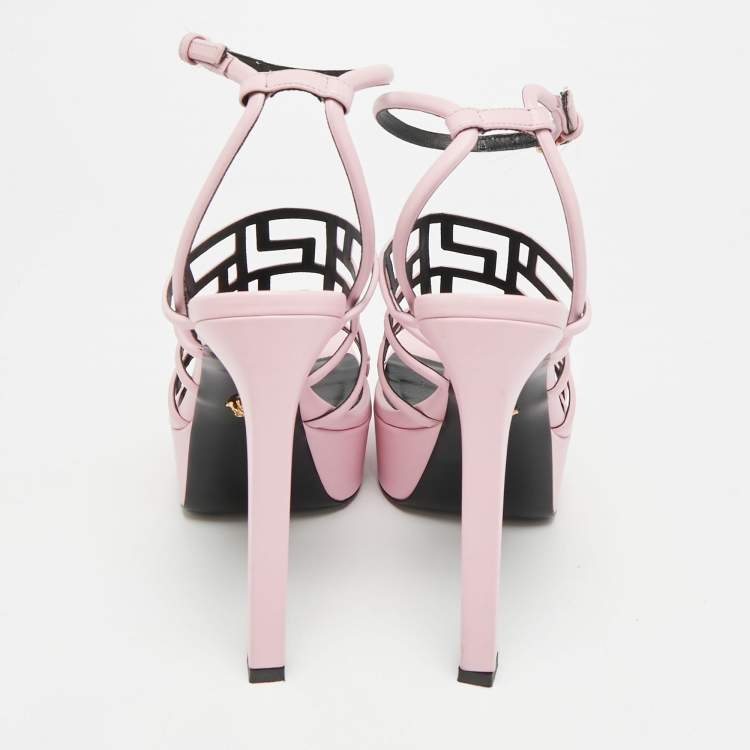 Pre Owned Versace Greca Size 39 Light Pink Leather Maze La Medusa Platform Sandals