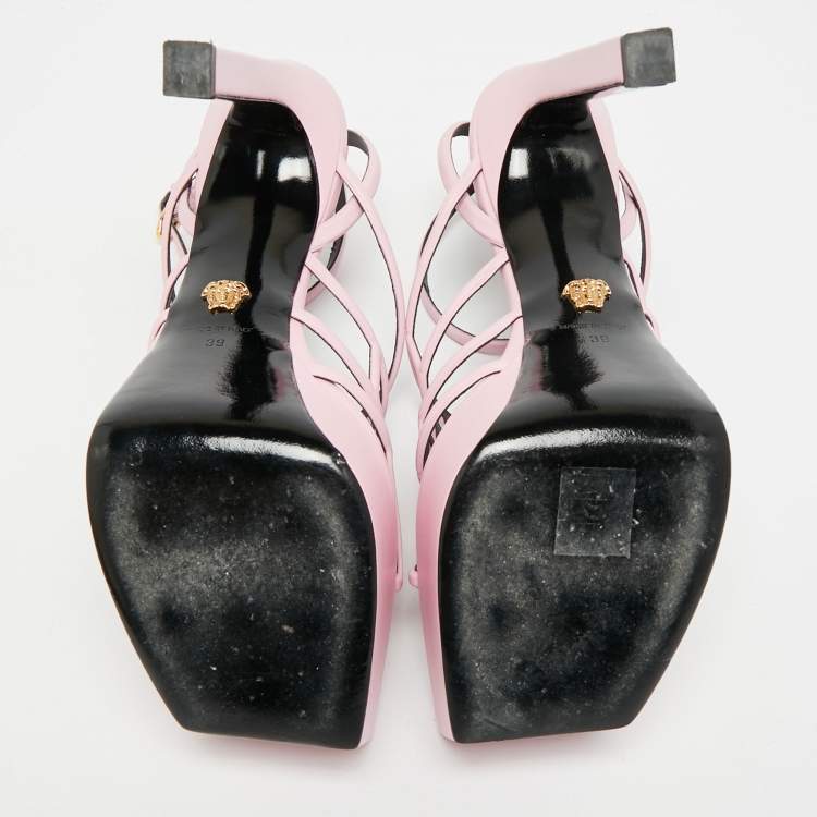 Pre Owned Versace Greca Size 39 Light Pink Leather Maze La Medusa Platform Sandals