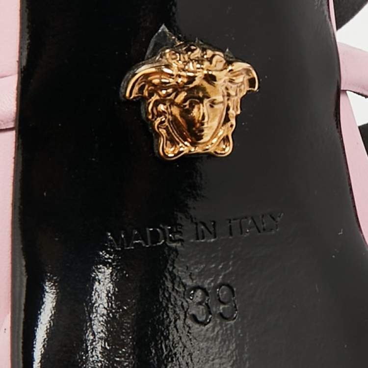 Pre Owned Versace Greca Size 39 Light Pink Leather Maze La Medusa Platform Sandals