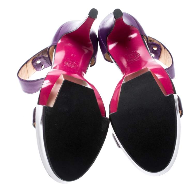 Pre Owned Versace Purple Patent Leather And Leather Ankle Strap Platform Sandals Size 40