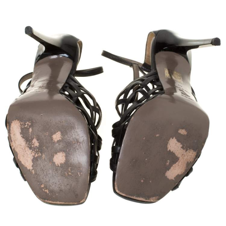 Pre Owned Versace Black Leather Strappy Sandals Size 41
