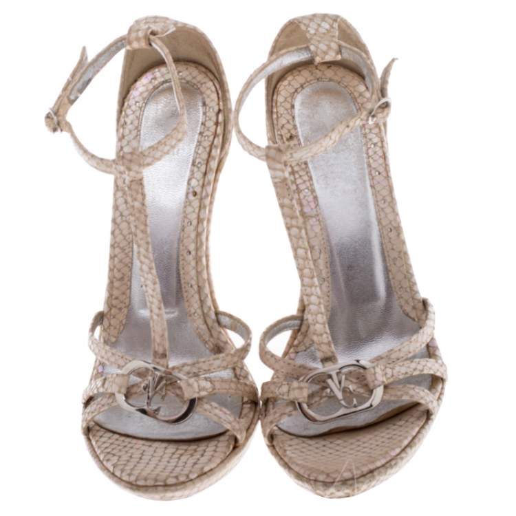 Pre Owned Versace White Python T Ankle Strap Sandals Size 36