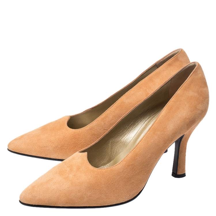 Pre Owned Versace Beige Suede Pointed Toe Pumps Size 38.5