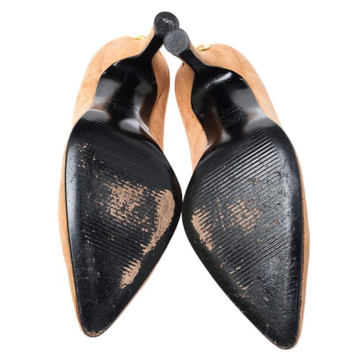 Pre Owned Versace Beige Suede Pointed Toe Pumps Size 38.5