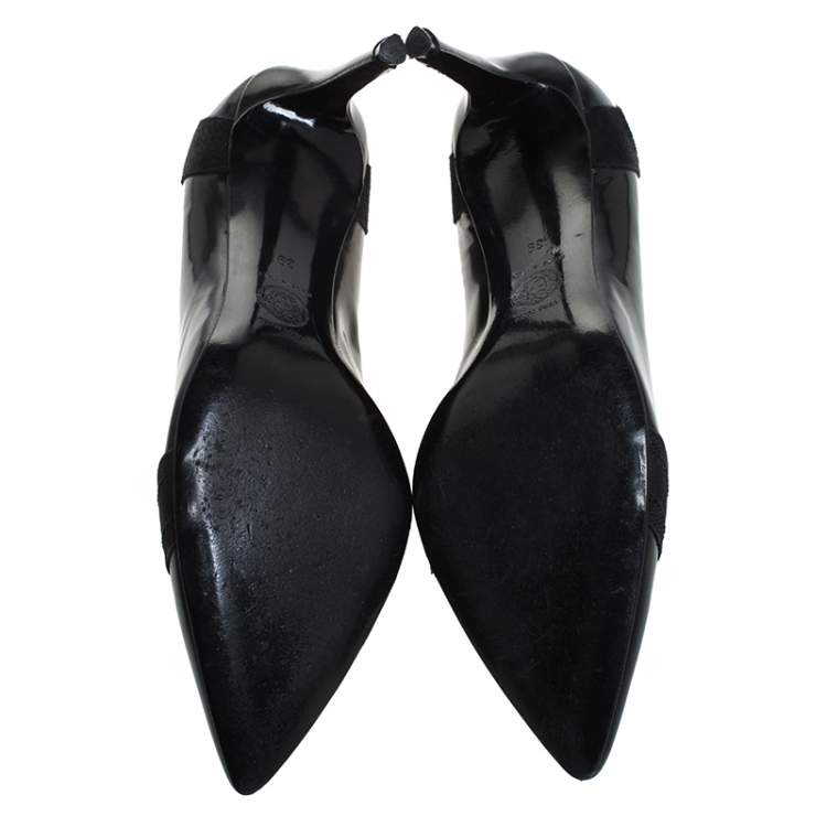 Pre Owned Versace Black Patent Leather Pointed Toe Pumps Size 39