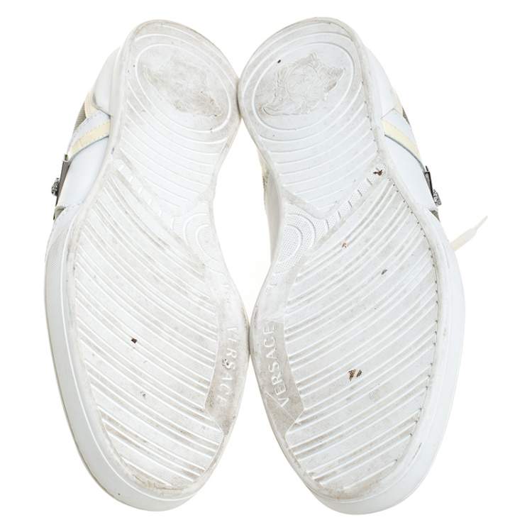 Pre Owned Versace Multicolor Mesh, Leather And Patent Leather Medusa Logo Low Top Sneaker Size 40.5