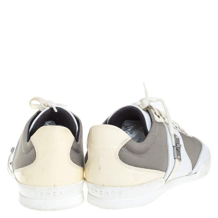 Pre Owned Versace Multicolor Mesh, Leather And Patent Leather Medusa Logo Low Top Sneaker Size 40.5