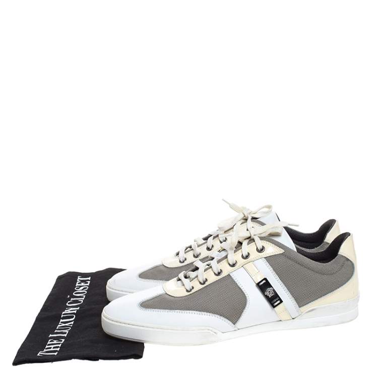 Pre Owned Versace Multicolor Mesh, Leather And Patent Leather Medusa Logo Low Top Sneaker Size 40.5