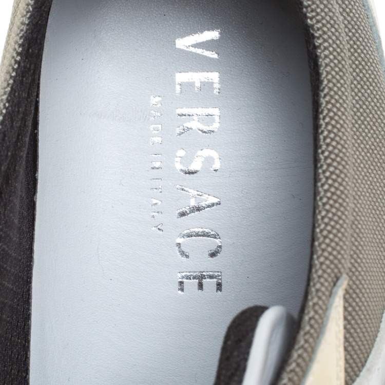 Pre Owned Versace Multicolor Mesh, Leather And Patent Leather Medusa Logo Low Top Sneaker Size 40.5
