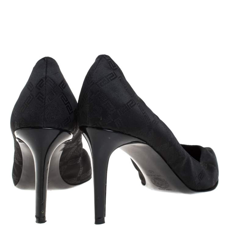 Pre Owned Versace Black Signature Canvas Pointed Toe Pumps Size 40