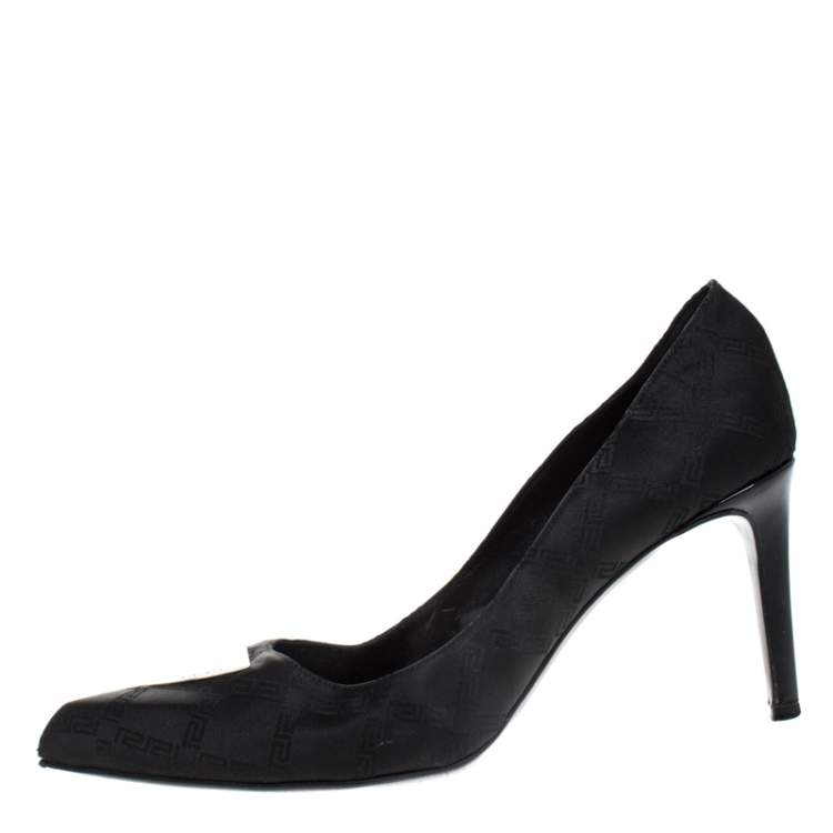 Pre Owned Versace Black Signature Canvas Pointed Toe Pumps Size 40