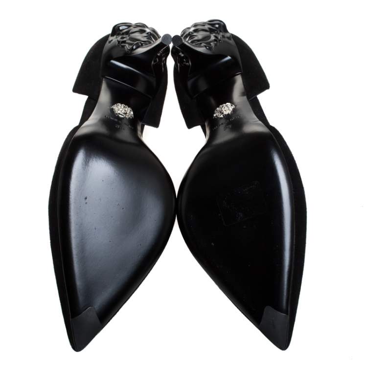 Pre Owned Versace Black Suede Leather Medusa Heel Pointed Toe Pumps Size 39