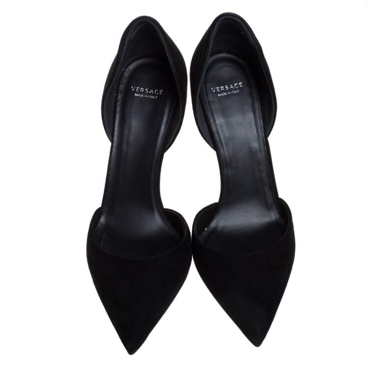 Pre Owned Versace Black Suede Leather Medusa Heel Pointed Toe Pumps Size 39
