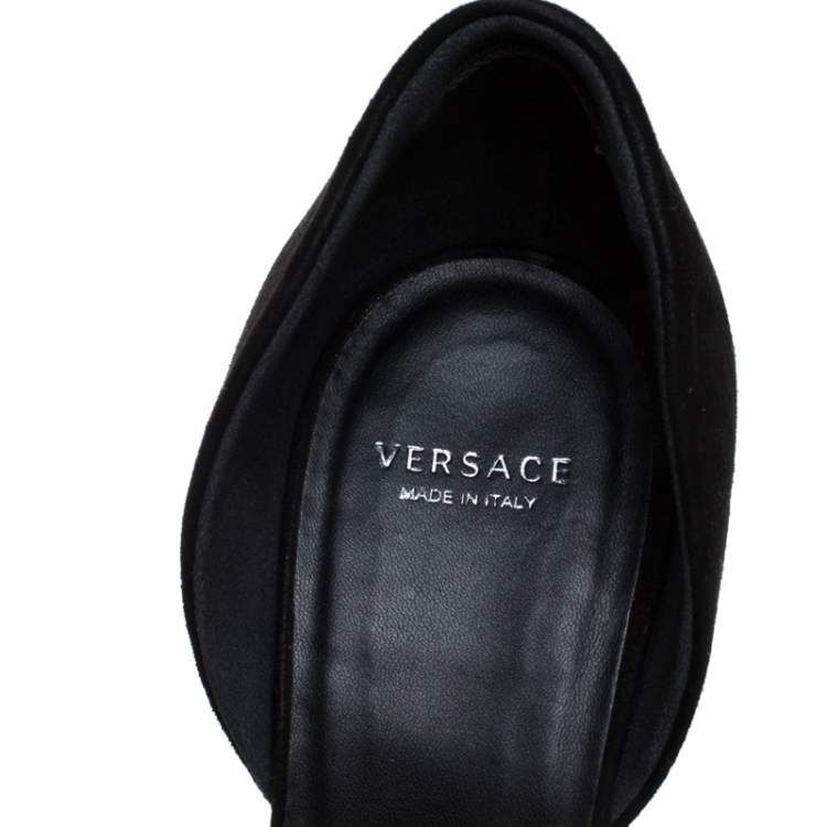 Pre Owned Versace Black Suede Leather Medusa Heel Pointed Toe Pumps Size 39