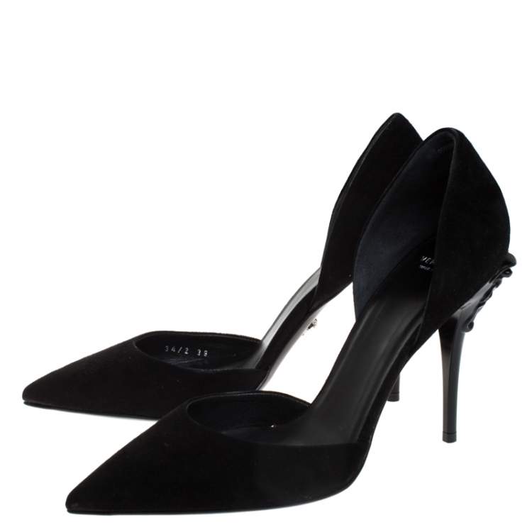 Pre Owned Versace Black Suede Leather Medusa Heel Pointed Toe Pumps Size 39
