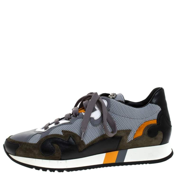 Pre Owned Versace Multicolor Mesh, Leather And Suede Medusa Logo Low Top Sneaker Size 42