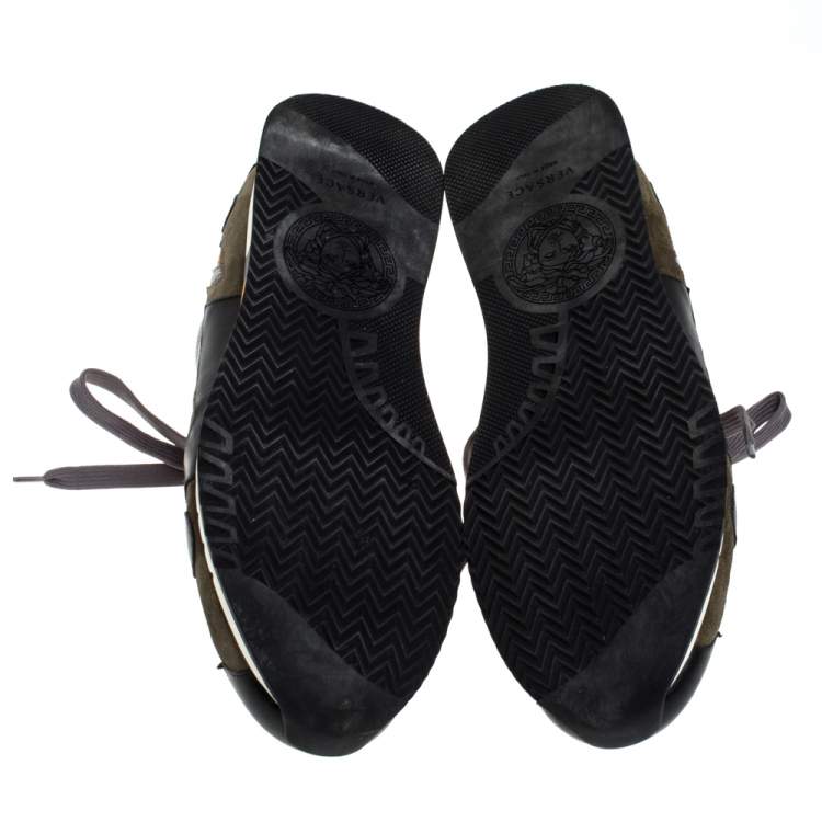 Pre Owned Versace Multicolor Mesh, Leather And Suede Medusa Logo Low Top Sneaker Size 42