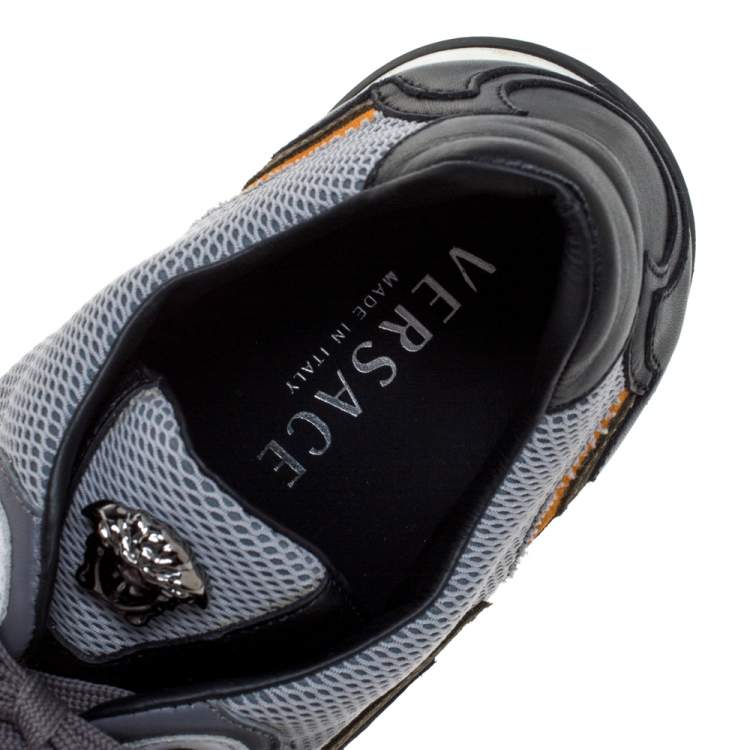 Pre Owned Versace Multicolor Mesh, Leather And Suede Medusa Logo Low Top Sneaker Size 42