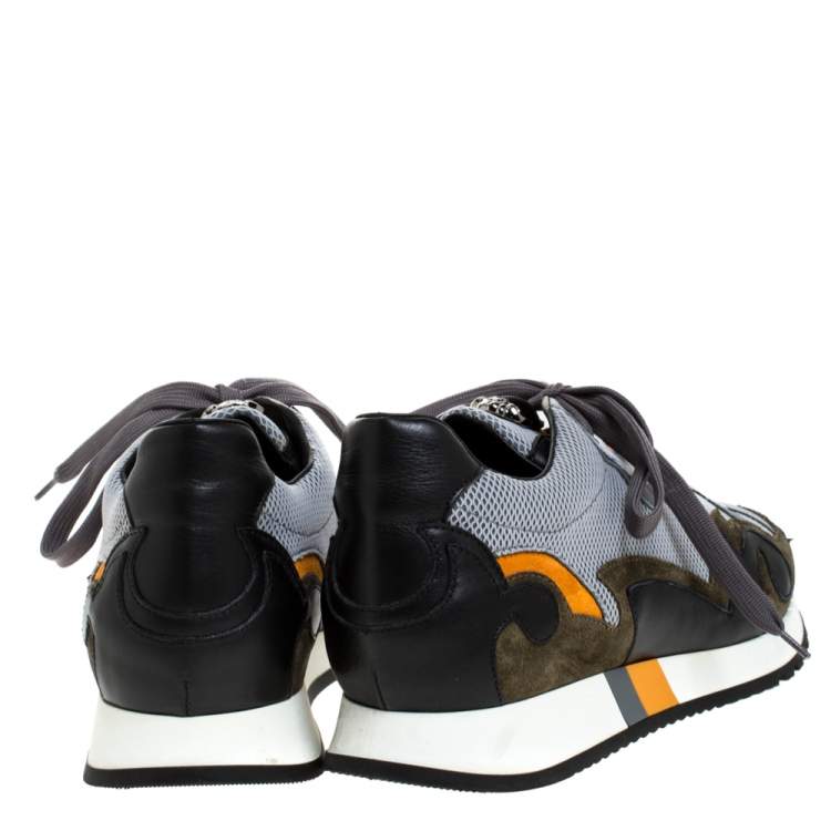 Pre Owned Versace Multicolor Mesh, Leather And Suede Medusa Logo Low Top Sneaker Size 42