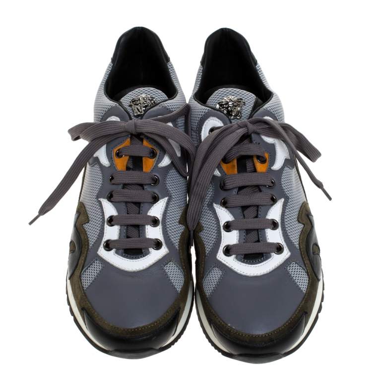 Pre Owned Versace Multicolor Mesh, Leather And Suede Medusa Logo Low Top Sneaker Size 42