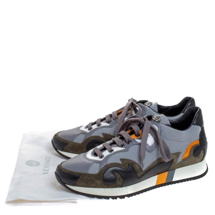 Pre Owned Versace Multicolor Mesh, Leather And Suede Medusa Logo Low Top Sneaker Size 42