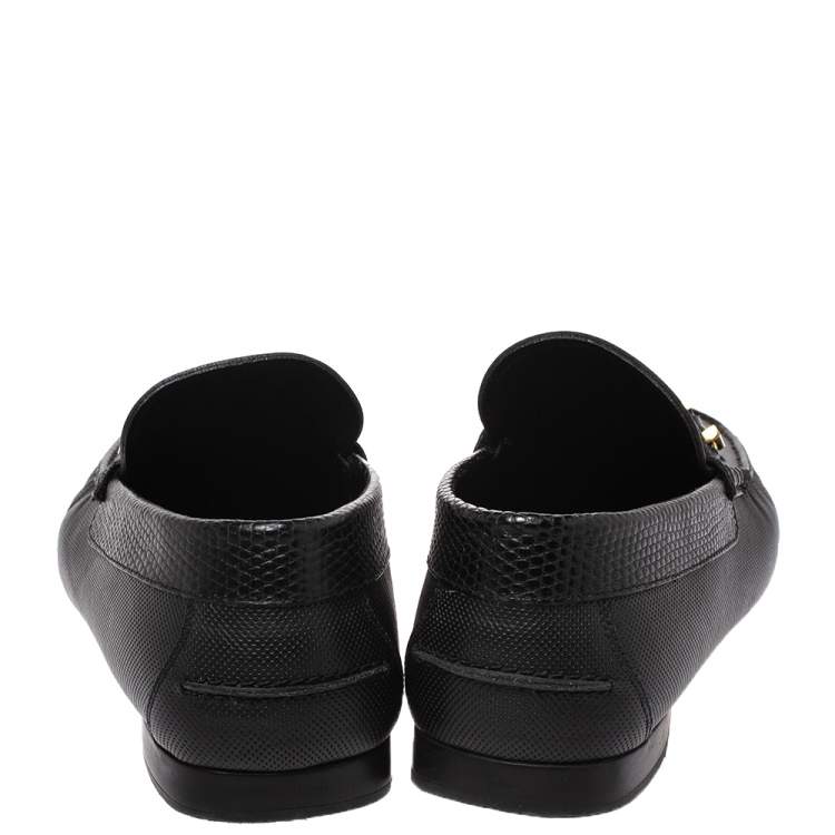 Pre Owned Versace Black Leather Medusa Detail Slip On Loafers Size 40