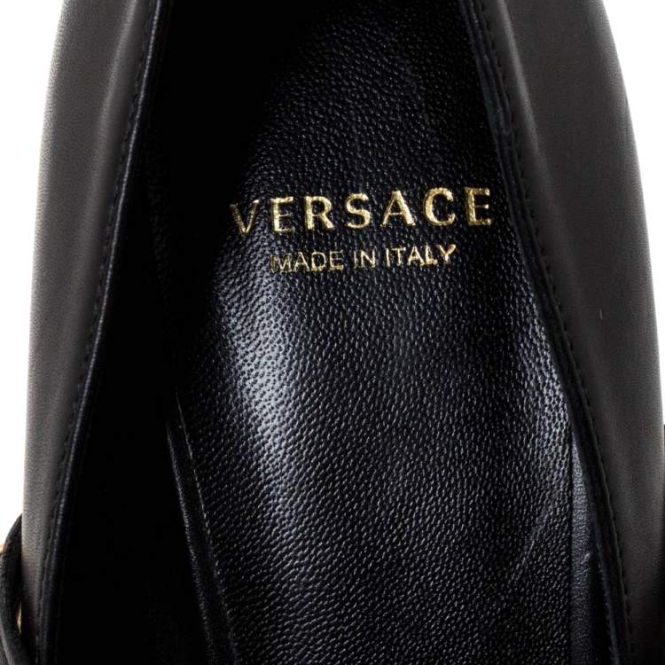 Pre Owned Versace Black Leather Medusa Strap Pointed Toe Pumps Size 36