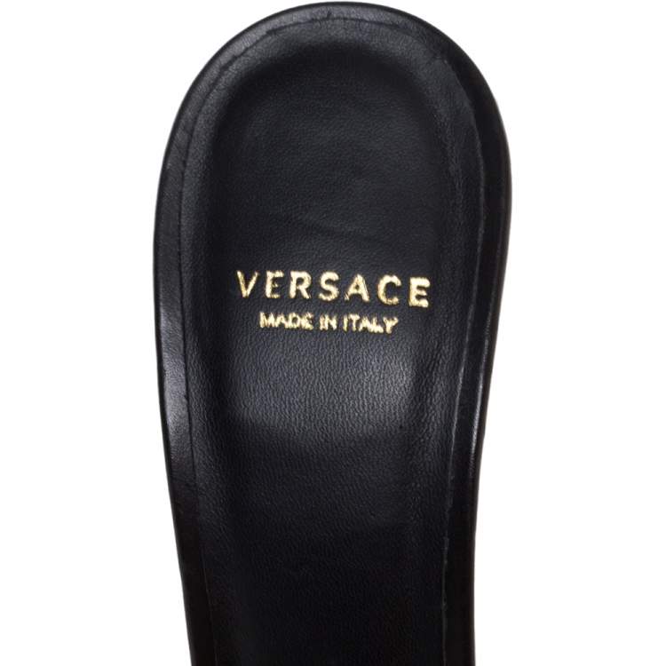 Pre Owned Versace Black Leather Medusa Heel Slide Sandals Size 37