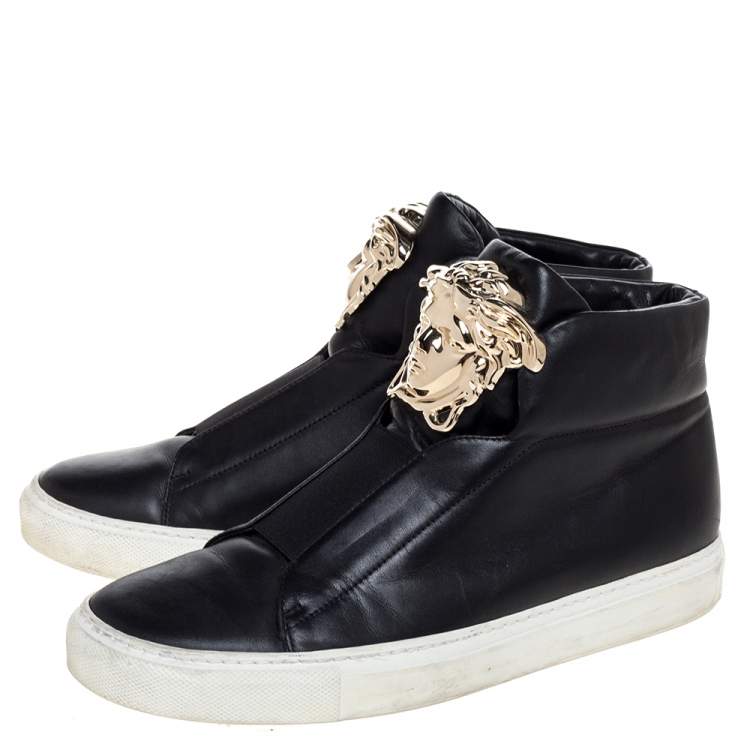 Pre Owned Versace Black Leather Palazzo Medusa High Top Sneakers Size 37