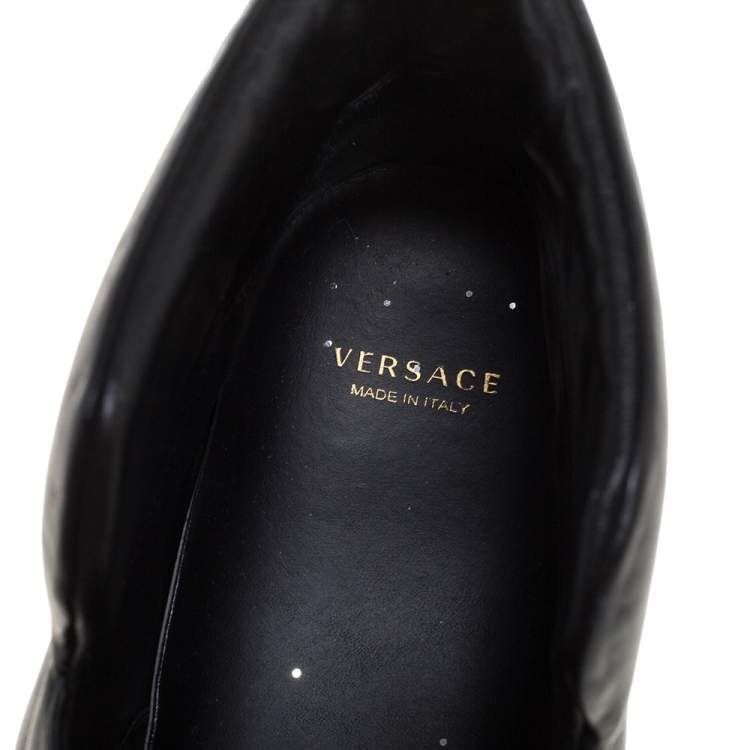 Pre Owned Versace Black Leather Palazzo Medusa High Top Sneakers Size 37