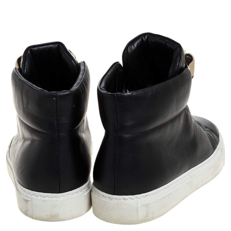 Pre Owned Versace Black Leather Palazzo Medusa High Top Sneakers Size 37
