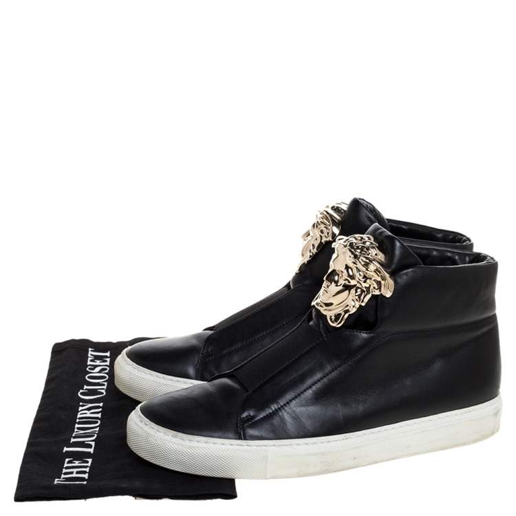 Pre Owned Versace Black Leather Palazzo Medusa High Top Sneakers Size 37