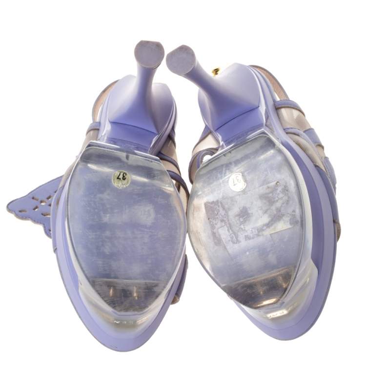 Pre Owned Versace Lilac Leather And Mesh Cut Out Lucite Platform Slingback Sandals Size 37