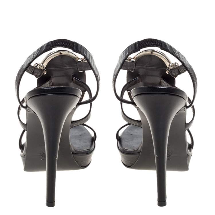 مملوكة مسبقًا Versace Black Leather Medusa Strappy Ankle Strap Sandals size 39