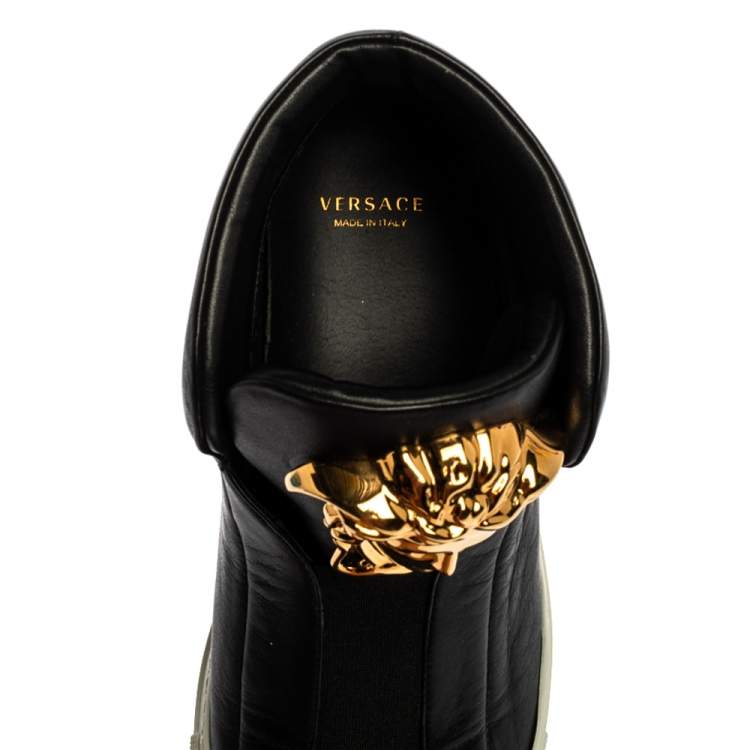 Pre Owned Versace Black Leather Palazzo Medusa High Top Sneakers Size 36