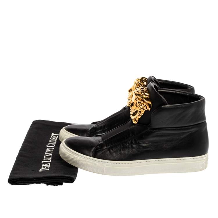 Pre Owned Versace Black Leather Palazzo Medusa High Top Sneakers Size 36