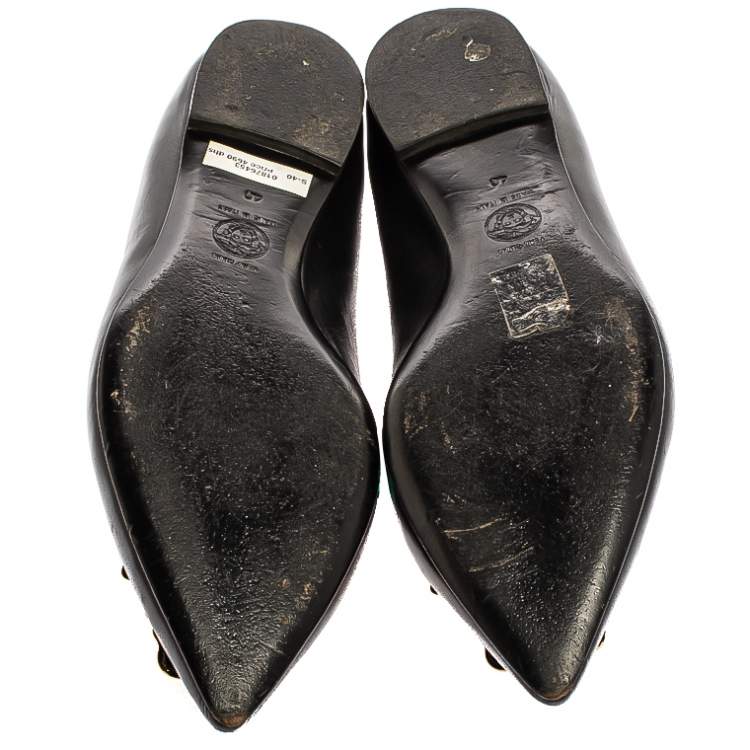 Pre Owned Versace Black Leather Medusa Ballet Flats Size 40