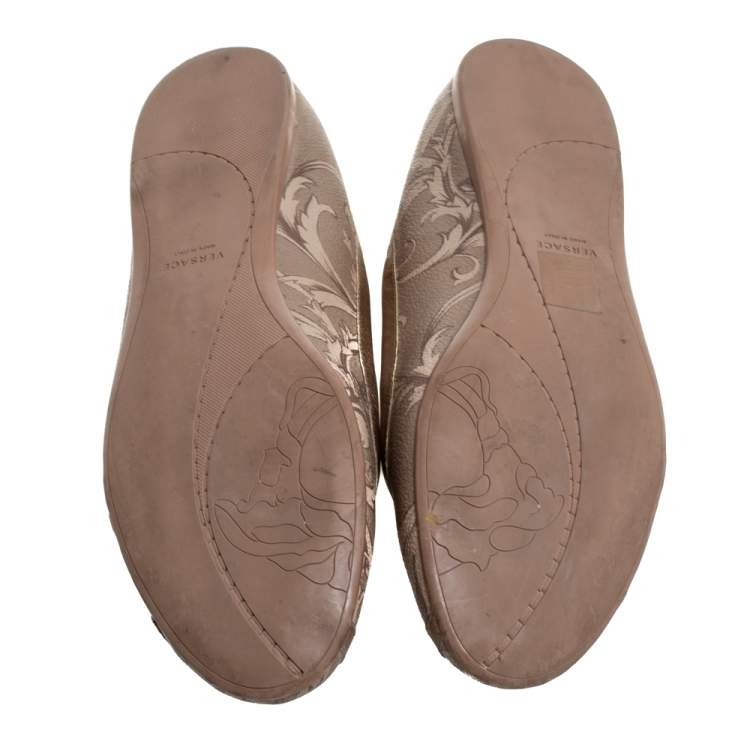 Pre Owned Versace Gold/Brown Leather Ballet Flats Size 39