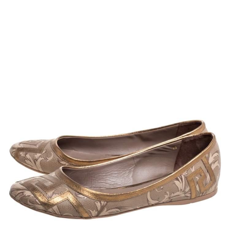 Pre Owned Versace Gold/Brown Leather Ballet Flats Size 39