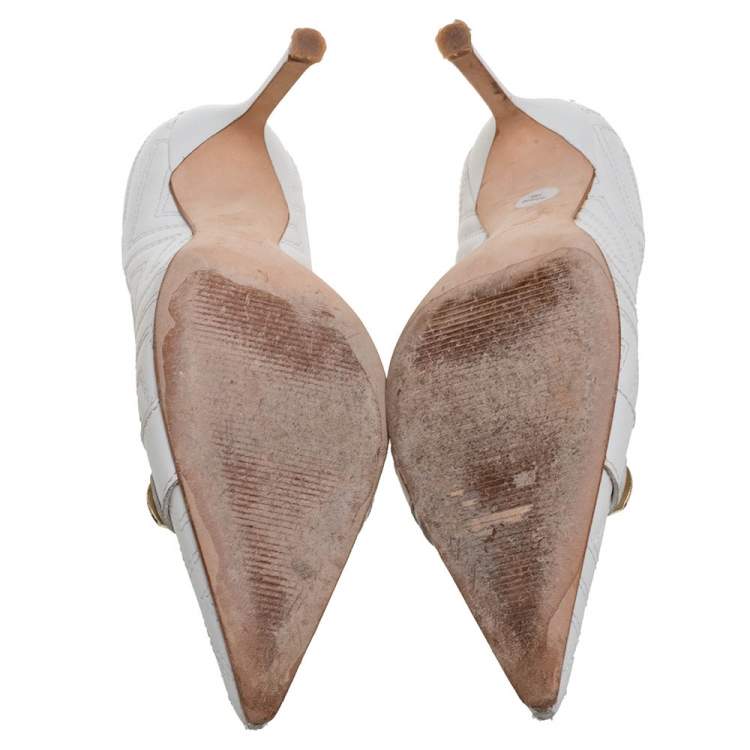 Pre Owned Versace White Leather Pointed Toe Pumps Size 38