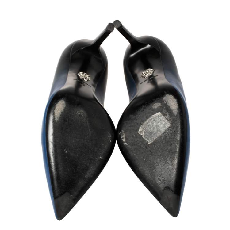 مملوكة مسبقًا Versace Blue Leather Medusa Pointed Toe Pumps Size 36