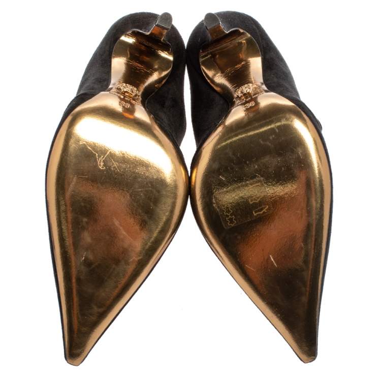 Pre Owned Versace Black Suede Cutout Pointed Toe Mules Size 38
